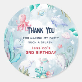 海の中のかわいい子供たちの誕生日ありがとう ラウンドシール