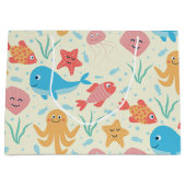 海の中のかわいい生き物たち パターン  ラージペーパーバッグ (正面)