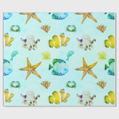 海の中のかわいい生き物たち ラッピングペーパー (フラット)