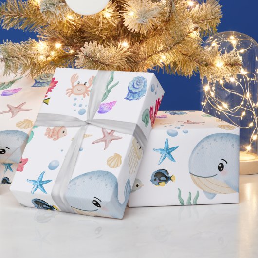 海の中のアクアベイビーシャワーギフト ラッピングペーパー (クリスマス)