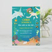 海の中のイルカと少年の誕生日パーティー 招待状 (スタンド正面)