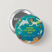 海の中のイルカと男の子の誕生日パーティー 缶バッジ (正面&裏面)