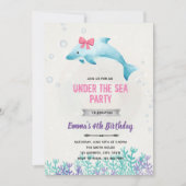 海の中のイルカの誕生日パーティーの招待状 招待状 (正面)