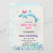 海の中のイルカの誕生日パーティーの招待状 招待状 (正面/裏面)