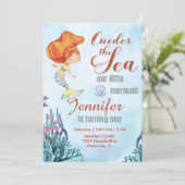 海の中のオレンジ色の人魚 1歳の女の子 招待状 (スタンド正面)