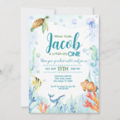 海の中のオーシャンアニマルズの誕生日招待状 招待状 (正面)