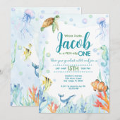 海の中のオーシャンアニマルズの誕生日招待状 招待状 (正面/裏面)