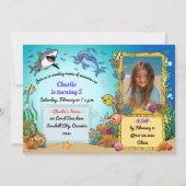 海の中のオーシャンアニマルズ フォト キッズ バースデー 招待状 (正面)