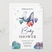 海の中のオーシャン水彩ベビーシャワー招待状 招待状 (正面/裏面)