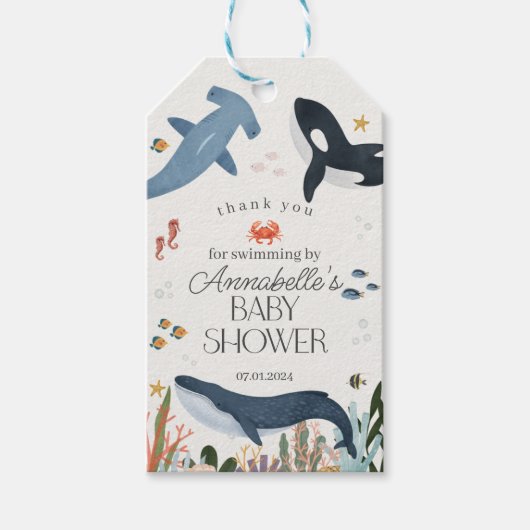 海の中のオーシャン ベイビー シャワー パーティーの景品 ギフトタグ (正面)