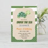 海の中のカメの誕生日パーティー招待状 招待状 (スタンド正面)