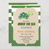 海の中のカメの誕生日パーティー招待状 招待状 (正面/裏面)