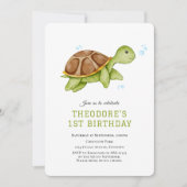海の中のカワイイカメ　1歳の誕生日招待状 招待状 (正面)