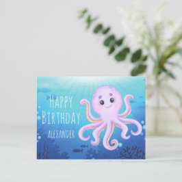 海の中のカワイイタコ お誕生日おめでとう ポストカード