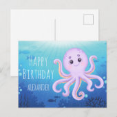 海の中のカワイイタコ お誕生日おめでとう ポストカード (正面/裏面)