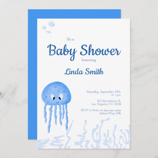 海の中のキュートなカニの男の子ベビーシャワーのお知らせ 招待状 (正面/裏面)