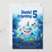 海の中のキュートなベイビーシャークとお魚の誕生日ボーイ 招待状 (正面)