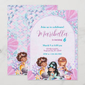 海の中のキュートな人魚の誕生日パーティー 招待状 (正面/裏面)