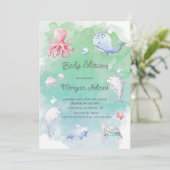 海の中のキュートな水彩 赤ちゃんのシャワー招待状 (スタンド正面)