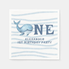 海の中のクジラの1歳の誕生日 スタンダードカクテルナプキン