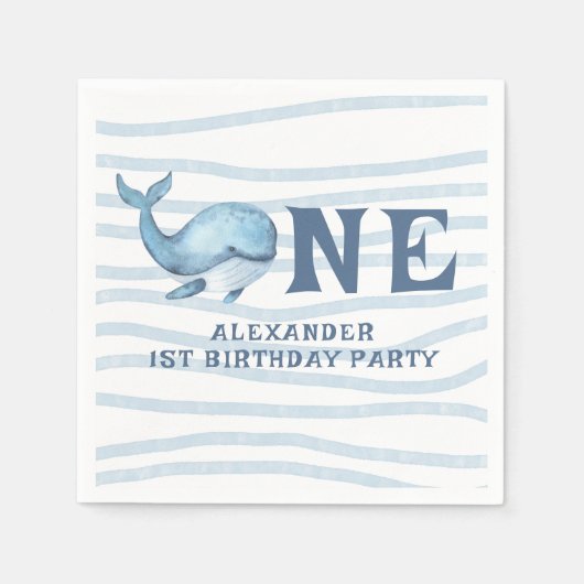 海の中のクジラの1歳の誕生日 スタンダードカクテルナプキン (正面)