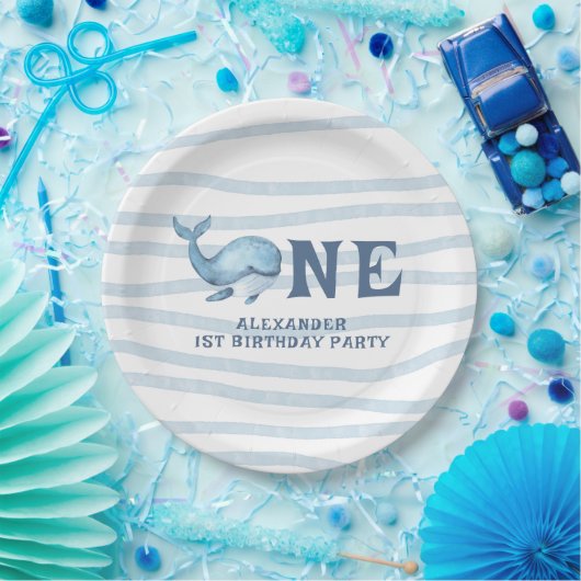 海の中のクジラの1歳の誕生日 ペーパープレート (パーティー)
