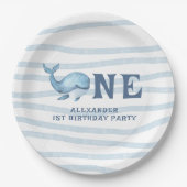海の中のクジラの1歳の誕生日 ペーパープレート (正面)