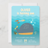 海の中のクジラ 1歳の誕生日 招待状 (正面)