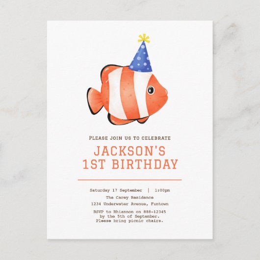 海の中のクマノミの誕生日招待状 ポストカード (正面)