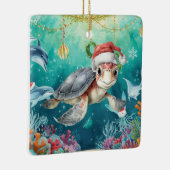 海の中のクリスマスパーティー タートルサンタの帽子 セラミックオーナメント (右)