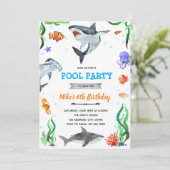 海の中のサメのシャワー誕生日パーティー 招待状 (スタンド正面)