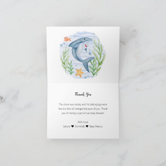 海の中のサメのベイビーシャワーの感謝カード サンキューカード (内部)
