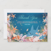 海の中のサメの子供の誕生日お礼メッセージ サンキューカード (正面)