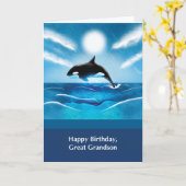 海の中のシャチと誕生日を祝う曾孫へ カード (黄色い花)