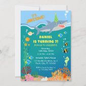 海の中のスマイルシャーク少年誕生日パーティー 招待状 (正面)