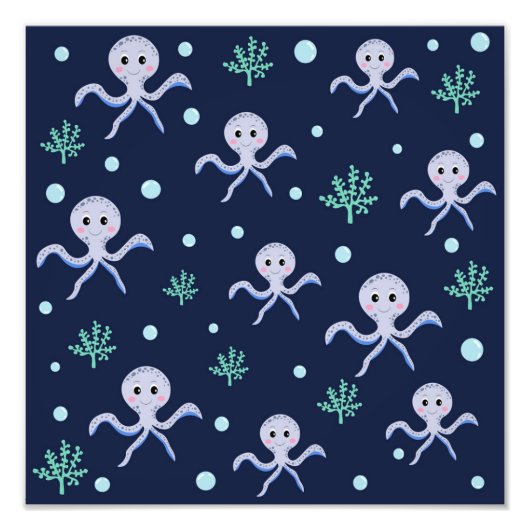 海の中のタコの子供のパターン フォトプリント            (正面)