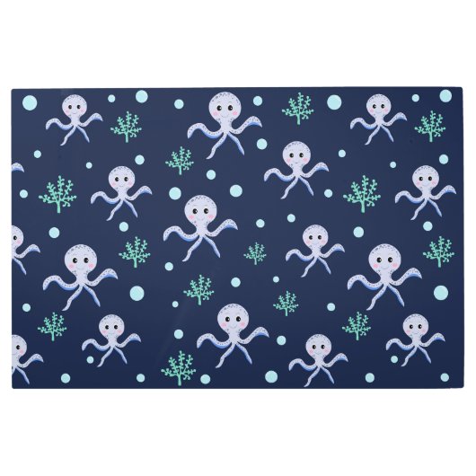 海の中のタコの子供のパターン メタルプリント (正面)