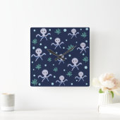 海の中のタコの子供の模様 スクエア壁時計 (ホーム)