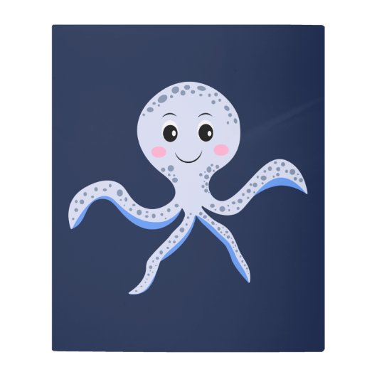 海の中のタコの子供向けパターン メタルプリント (正面)