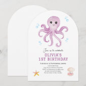 海の中のタコの誕生日招待状 招待状 (正面/裏面)