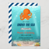 海の中のタコの誕生日招待状 招待状 (正面/裏面)