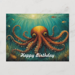 海の中のタコ お誕生日おめでとう ポストカード
