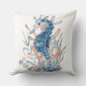 海の中のタツノオトシゴの貝 青い誕生日 キッズ用 クッション (正面)