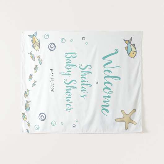 海の中のテーマのベビーシャワーのご案内 タペストリー (正面(横))