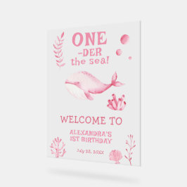 海の中のピンクのクジラの1歳の誕生日 アクリルサイン