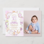 海の中のピンクの女の子の1歳の誕生日パーティー 招待状 (正面)