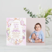 海の中のピンクの女の子の1歳の誕生日パーティー 招待状 (スタンド正面)