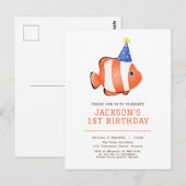 海の中のピンクの魚の誕生日招待状 ポストカード (正面/裏面)