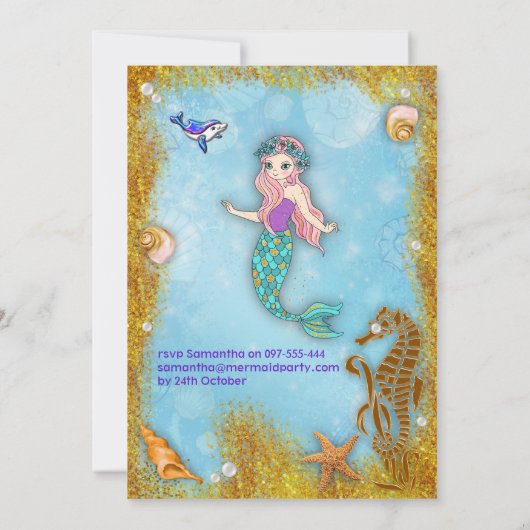 海の中のファンタジー人魚パーティー 招待状 (裏面)