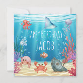 海の中のブルーの誕生日カード (正面)